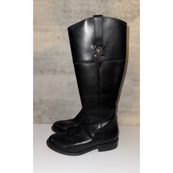 Frye 'Jayden Button' Tall Riding Boot Black Size 6.5 B $425 Leather Zip - Picture 1 of 8